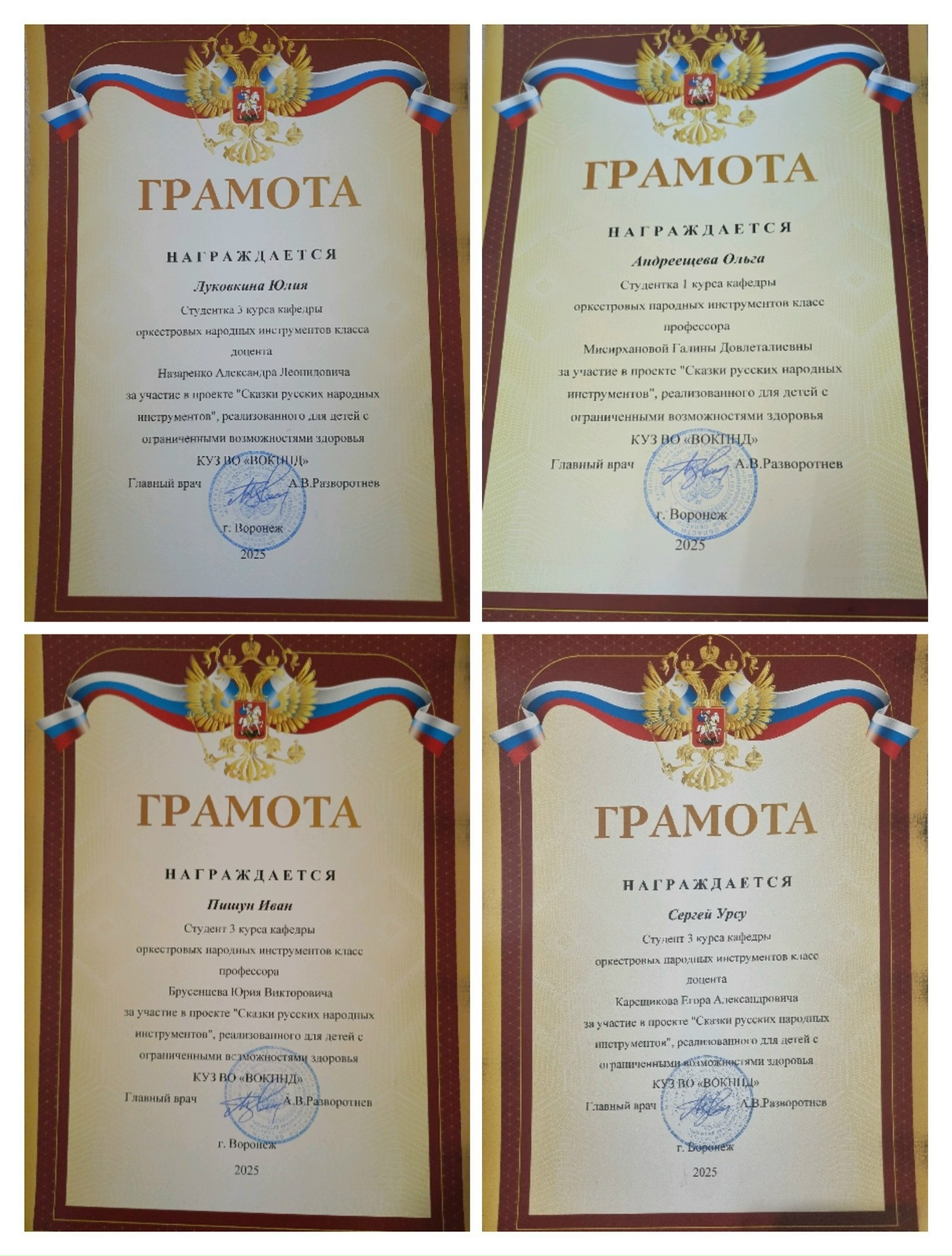 в Воронежском областном клиническом психоневрологическом диспансере прошел проект "Сказки русских народных инструментов"