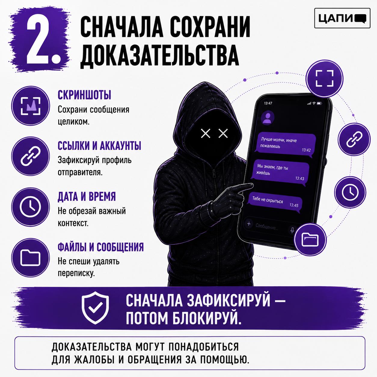 Сначала сохрани доказательства